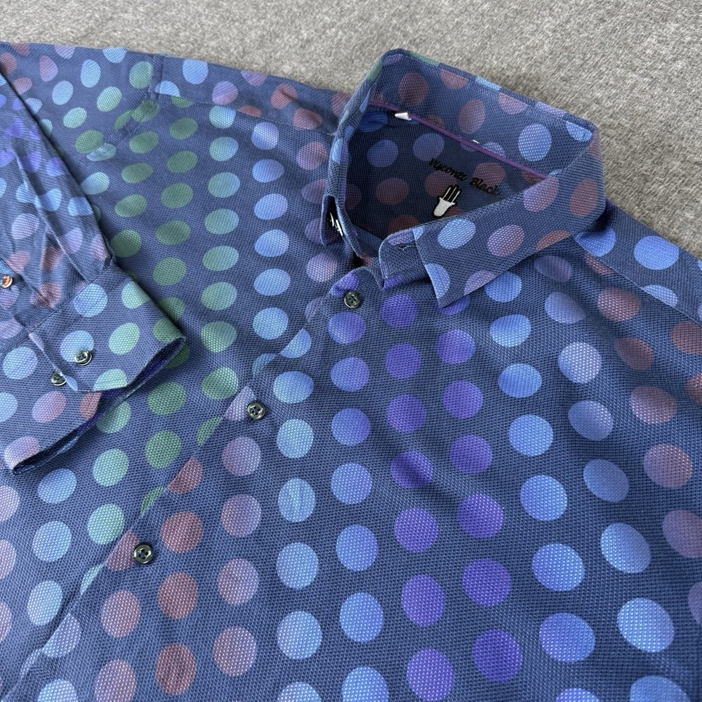 Visconti Black Mens 2XLB Big Tall Polka Dot Long Sleeve Button Shirt Blue